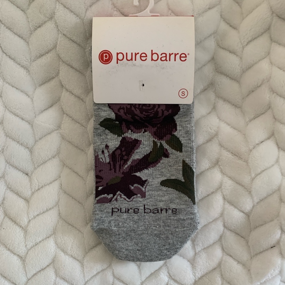 Pure Barre Gray and Purple Floral Grip Socks